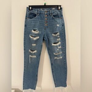 We the Free Size 28 High Waisted Button Distressed Blue Jeans Casual Holey